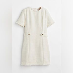 H&M White Wool-blend Bouclé Dress